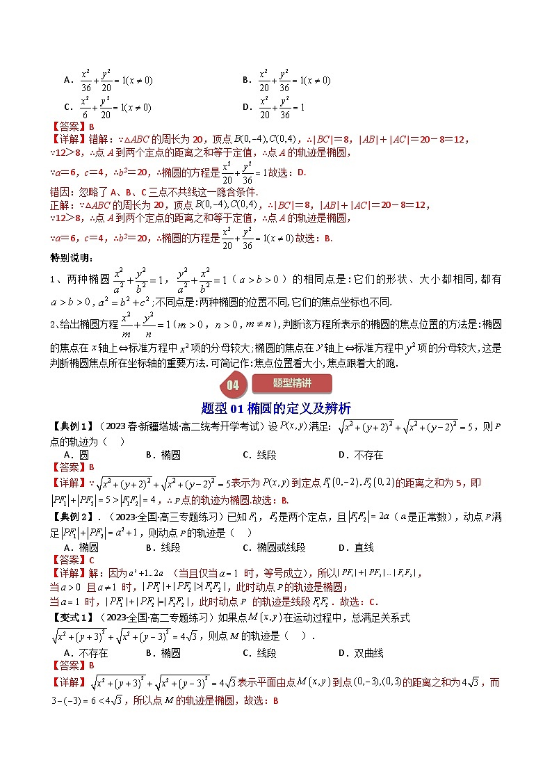 人教A版高中数学（选择性必修第一册）同步讲义+题型讲解第20讲 3.1 椭圆（原卷版+教师版）03