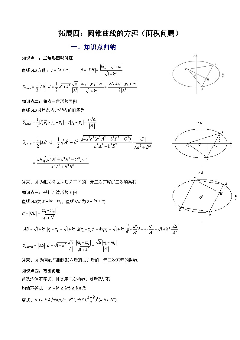 人教A版高中数学（选择性必修第一册）同步讲义+题型讲解第26讲 拓展四：圆锥曲线的方程（面积问题）（原卷版）第1页