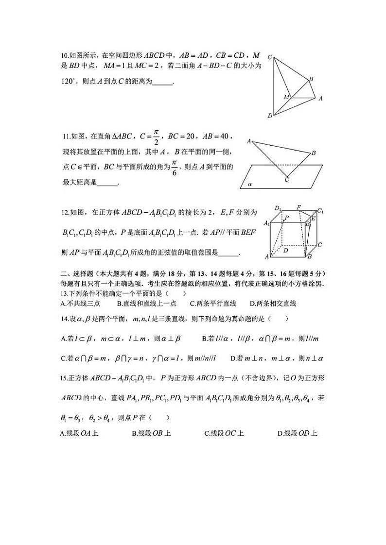 上海市上海外国语大学附属外国语学校东校2024-2025学年高二上学期9月月考数学试卷第2页