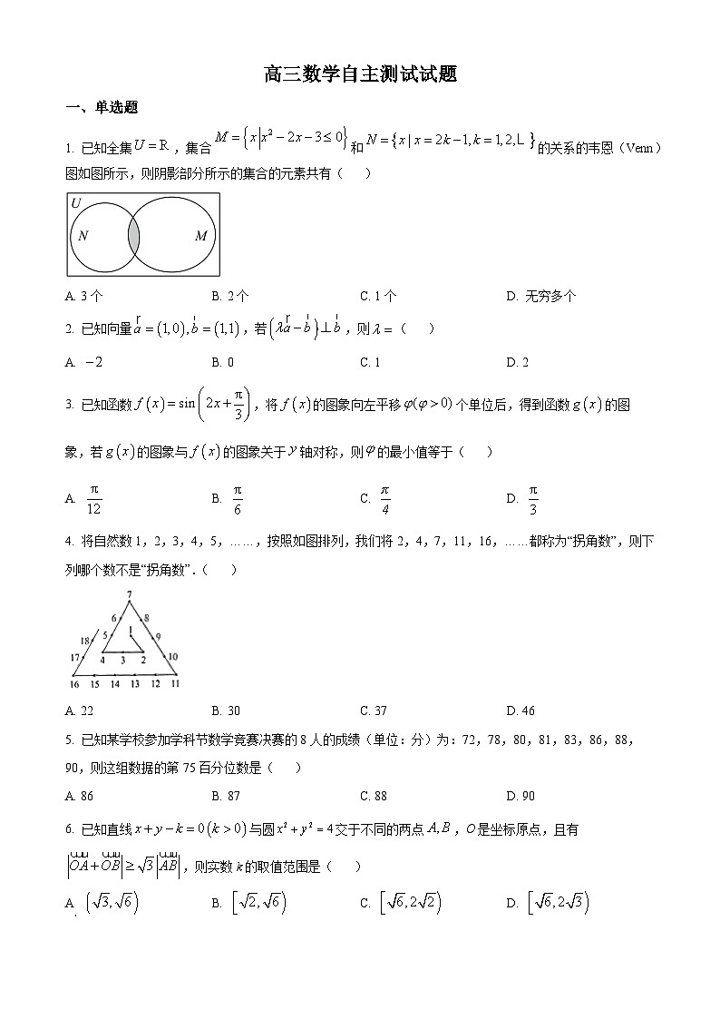 柳州高级中学2024-2025学年高三上学期9月自主综合考试数学试题（原卷版）第1页