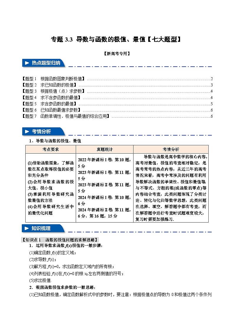 专题3.3 导数与函数的极值、最值（举一反三）（新高考专用）（学生版） 2025年高考数学一轮复习专练（新高考专用）第1页