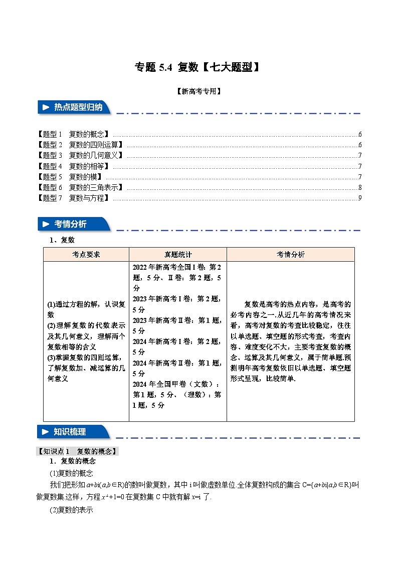 专题5.4 复数（举一反三）（新高考专用）（学生版） 2025年高考数学一轮复习专练（新高考专用）第1页