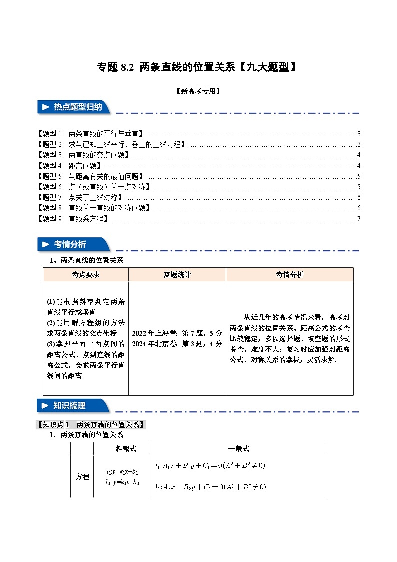 专题8.2 两条直线的位置关系（举一反三）（新高考专用）（学生版） 2025年高考数学一轮复习专练（新高考专用）第1页