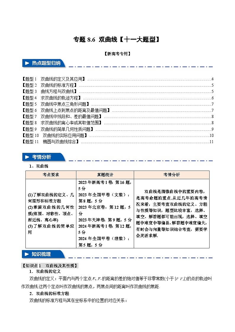 专题8.6 双曲线（举一反三）（新高考专用）（学生版） 2025年高考数学一轮复习专练（新高考专用）第1页