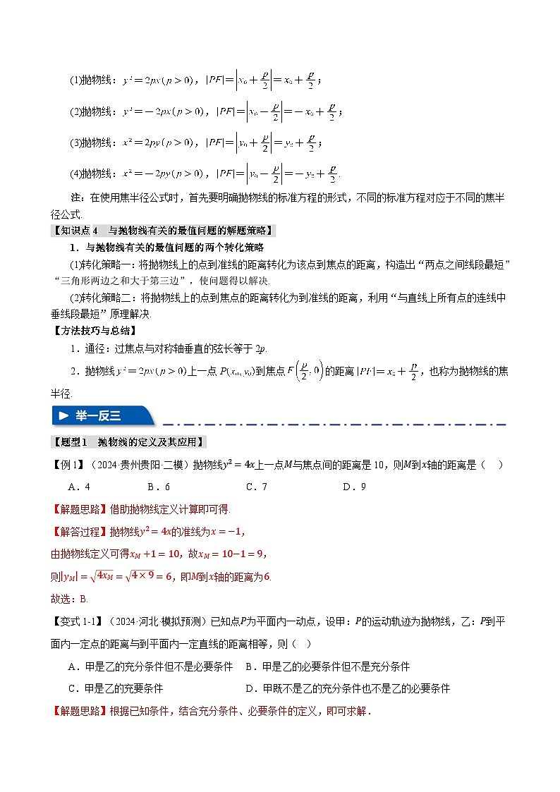 专题8.7 抛物线（举一反三）（新高考专用）（含答案） 2025年高考数学一轮复习专练（新高考专用）03