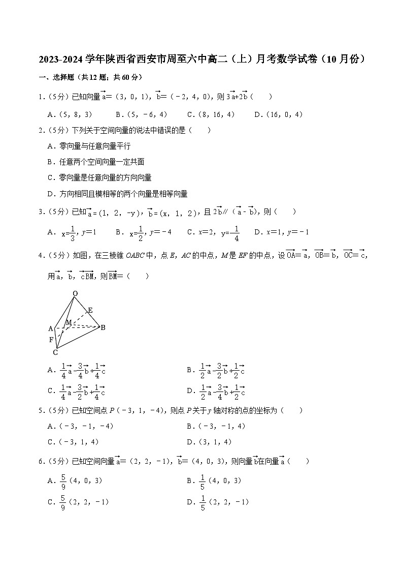 陕西省西安市周至县第六中学2023-2024学年高二上学期10月月考数学试卷第1页