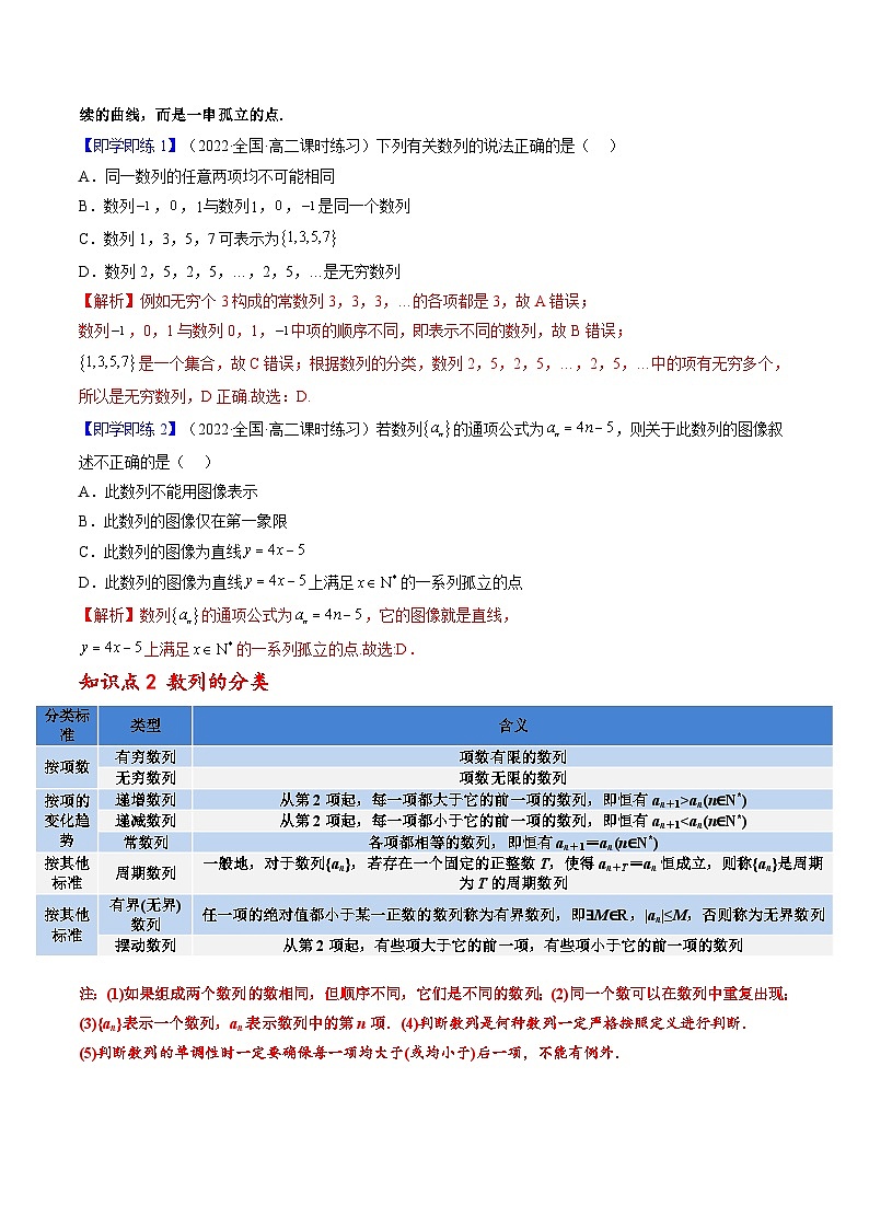 人教A版高中数学(选择性必修第二册)同步讲义第01讲 4.1 数列的概念 （教师版）第2页