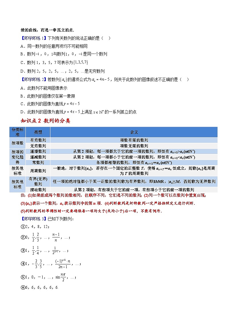人教A版高中数学(选择性必修第二册)同步讲义第01讲 4.1 数列的概念 （原卷版）第2页
