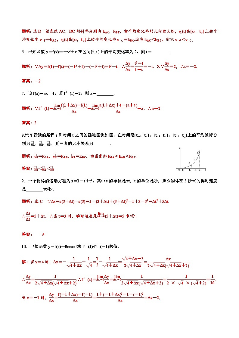 人教A版高中数学选择性必修第二册分层练习5.1 《导数的概念及其意义》（教师版）第2页