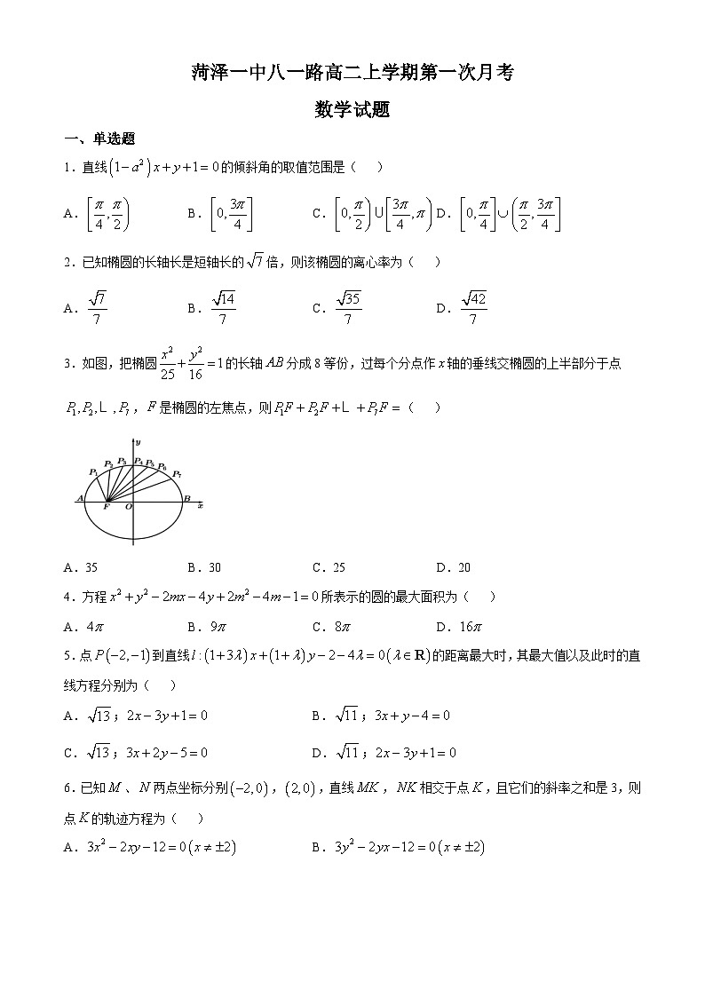 山东省菏泽市第一中学（八一路校区）2024-2025学年高二上学期第一次月考数学试题第1页