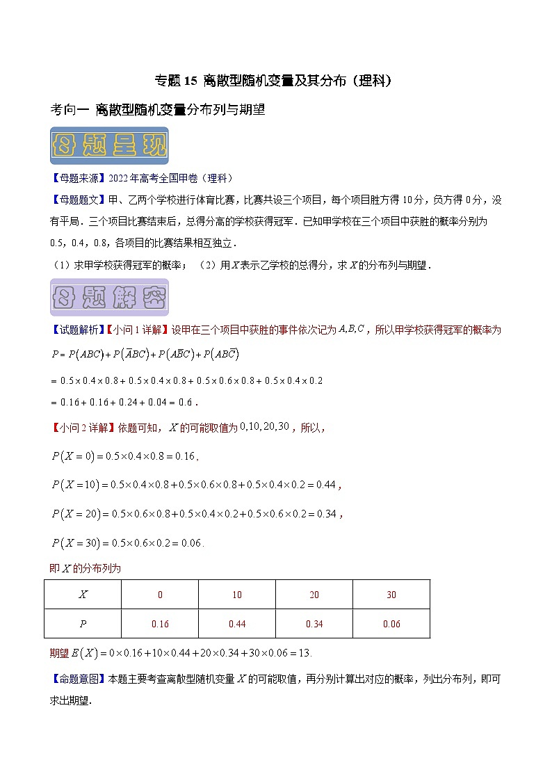 高考数学母题题源解密(全国通用)专题15离散型随机变量及其分布(理科)专题练习(原卷版+解析)第1页