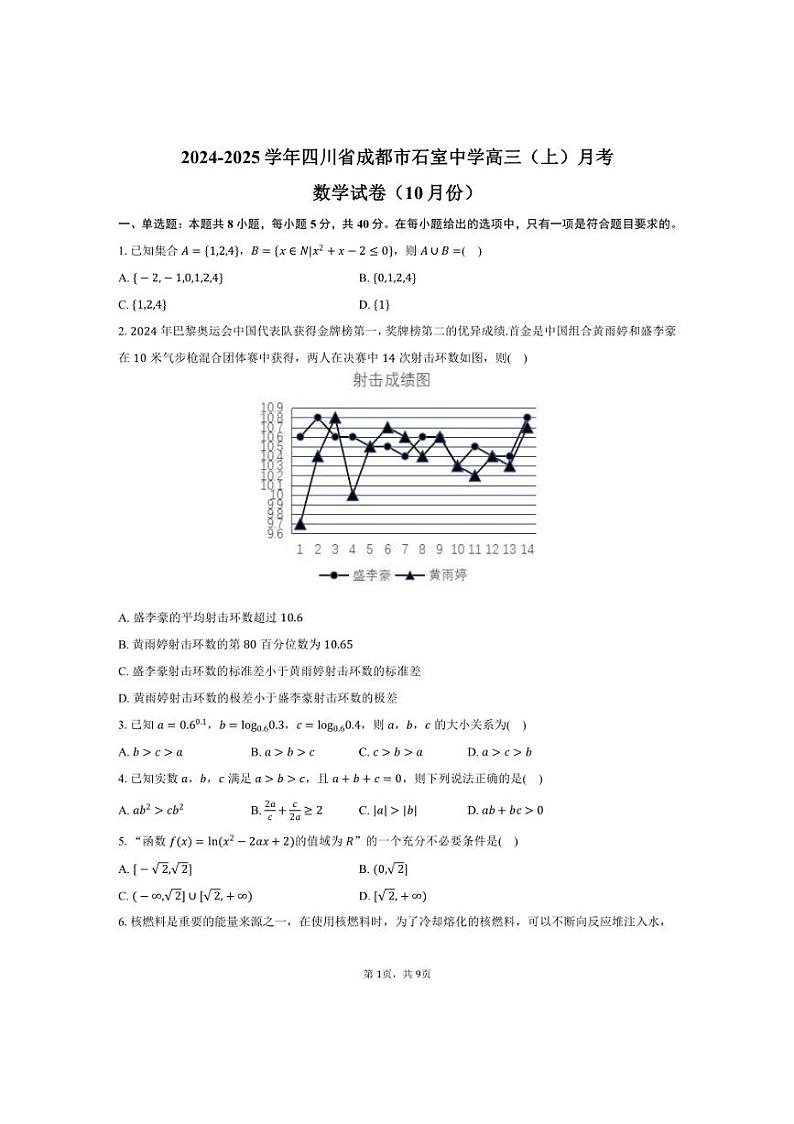 [数学]2024～2025学年四川省成都市石室中学高三(上)月考试卷(10月份)(有答案)第1页