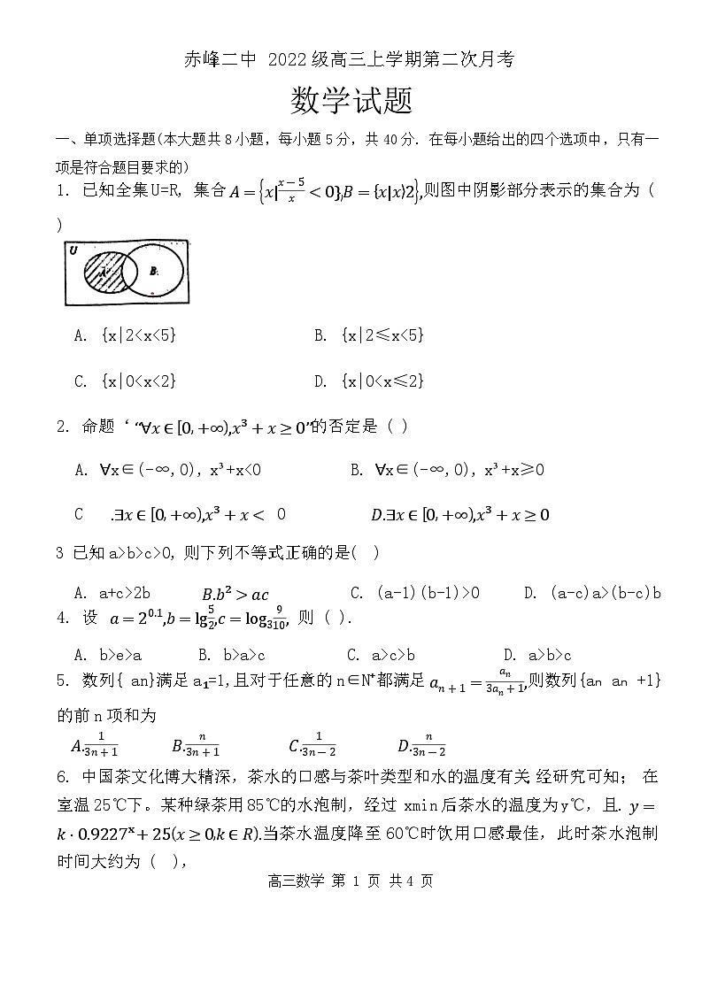 内蒙古自治区赤峰市红山区赤峰二中2024-2025学年高三上学期10月月考数学试题第1页