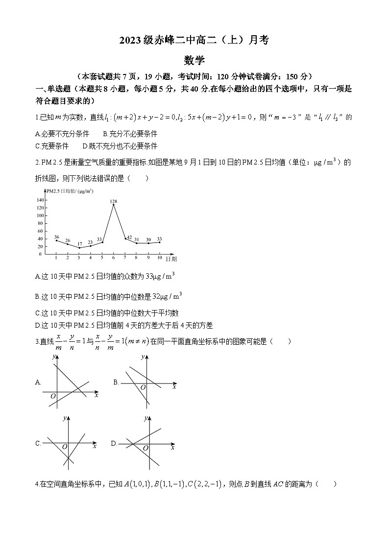 内蒙古赤峰市赤峰二中2024-2025学年高二上学期第一次月考数学试题第1页