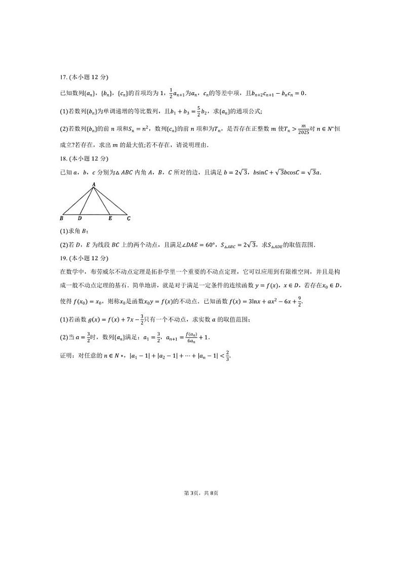 [数学]山东省新高考联合质量测评2025届高三上学期10月联考试题(有答案)第3页