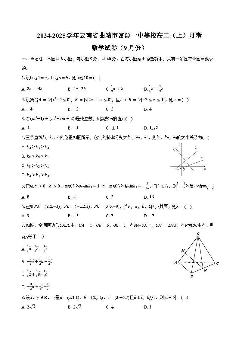 2024-2025学年云南省曲靖市富源一中等校高二（上）月考数学试卷（9月份）（含答案）第1页