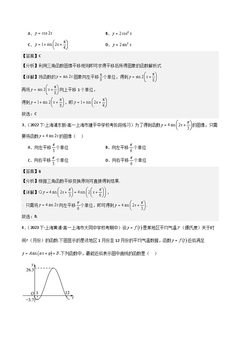 沪教版（2020）高中数学必修第二册7.3 《函数y= Asin(ωx + φ)的图像》基础提升分层练习 解析版第2页