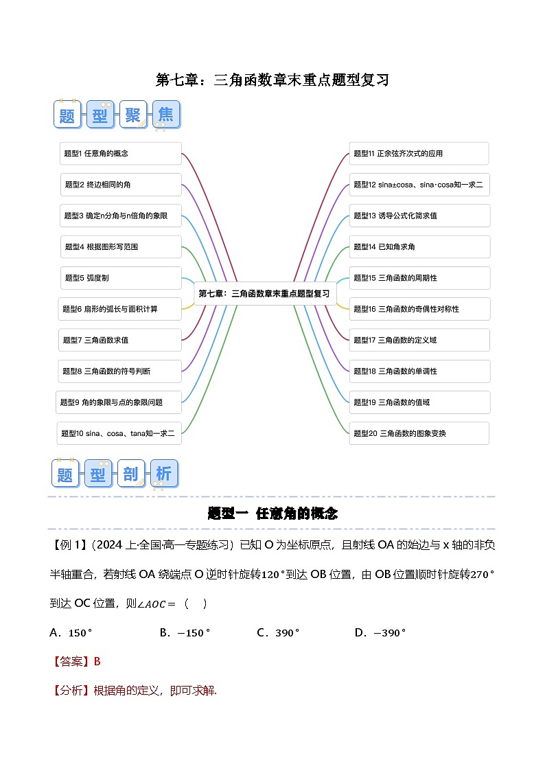 人教B版（2019）高中数学必修第三册 第七章 三角函数 章末重点题型复习（原卷+解析卷）01