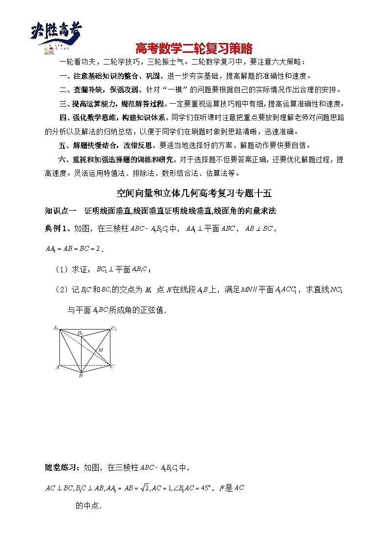 2025年高考数学二轮专题复习（讲义）--空间向量和立体几何专题十五（含解析）第1页