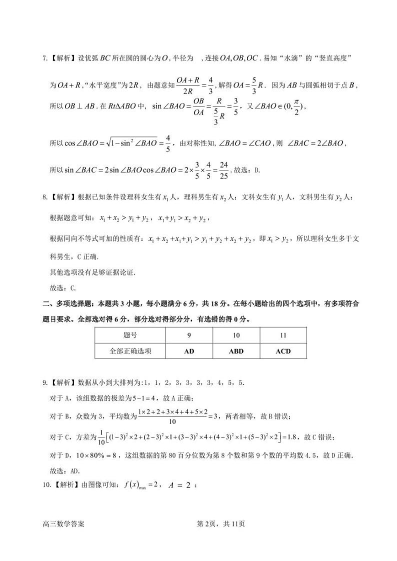 （数学答案）惠州市2025届高三第二次调研考试数学参考答案第2页
