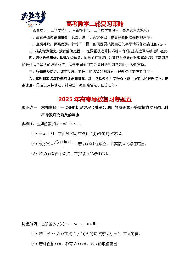 2025高考数学总复习专项复习（讲义）--一元函数的导数及其应用专题五（含解析）第1页
