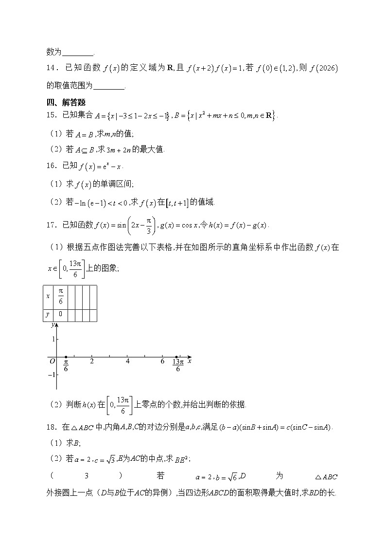 河南省TOP二十名校2025届高三上学期调研考试数学试卷(含答案)第3页