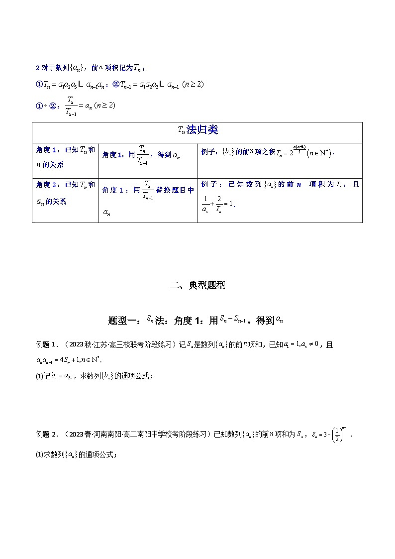 高考数学复习解答题提高第一轮专题复习专题01数列求通项(数列前n项和Sn法、数列前n项积Tn法)(典型题型归类训练)(学生版+解析)02