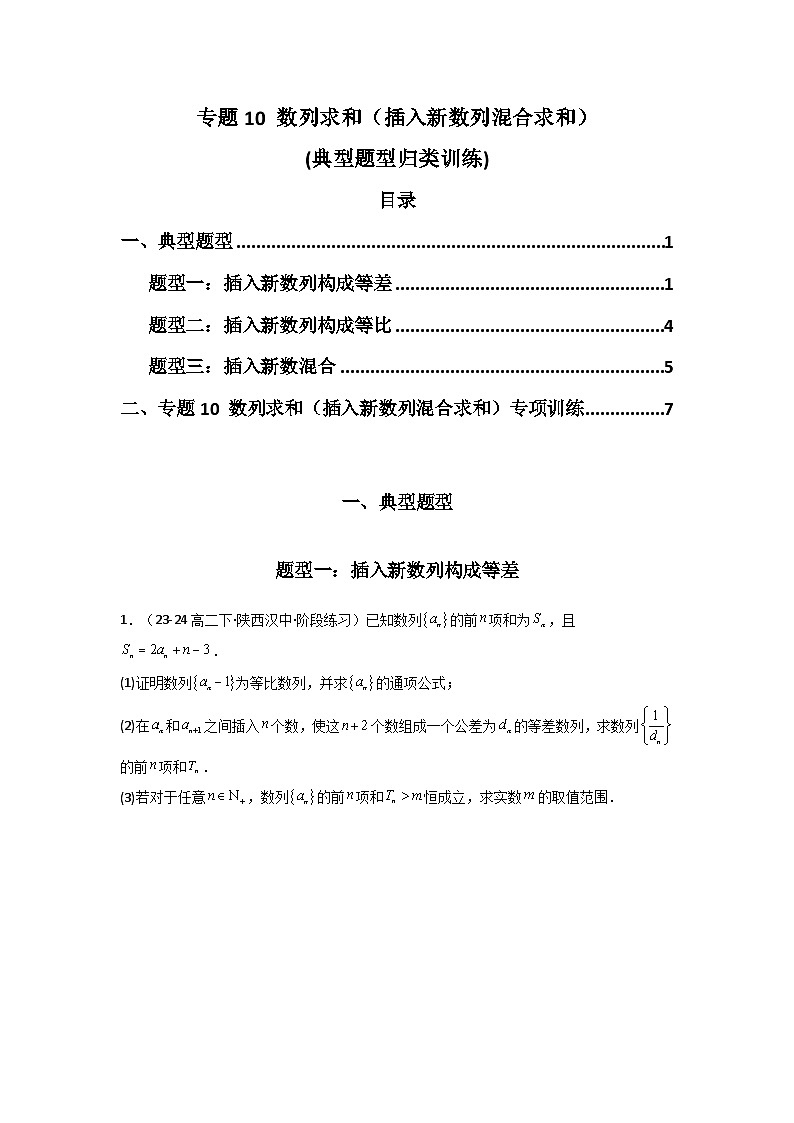 2024-2025学年高考数学复习解答题提优思路(全国通用)专题10数列求和(插入新数列混合求和)(典型题型归类训练)(学生版+解析)第1页