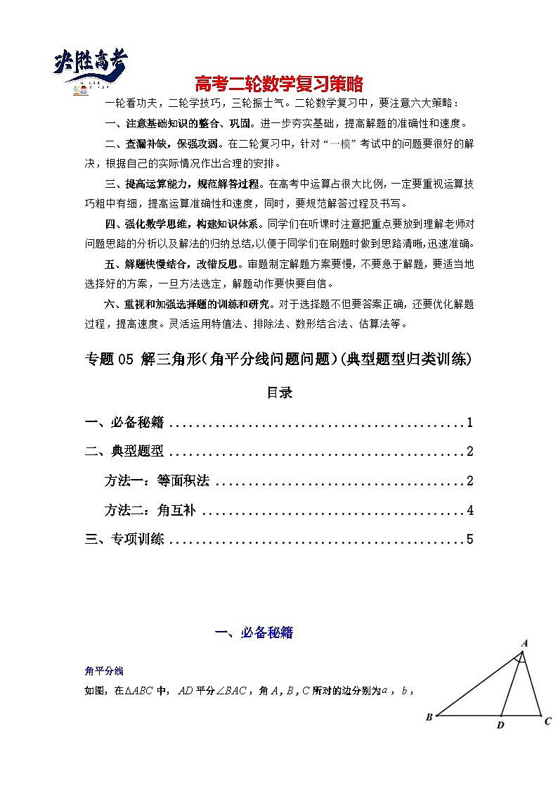 专题05 解三角形（角平分线问题问题）(典型题型归类训练)(原卷版）第1页