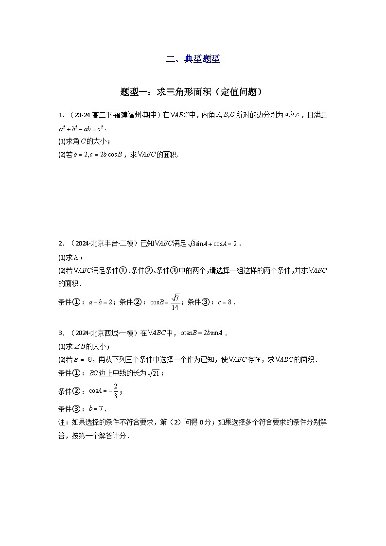 专题07 解三角形（面积问题（含定值，最值，范围问题））(典型题型归类训练)-2025年高考数学二轮复习大题解题技巧（新高考专用）03