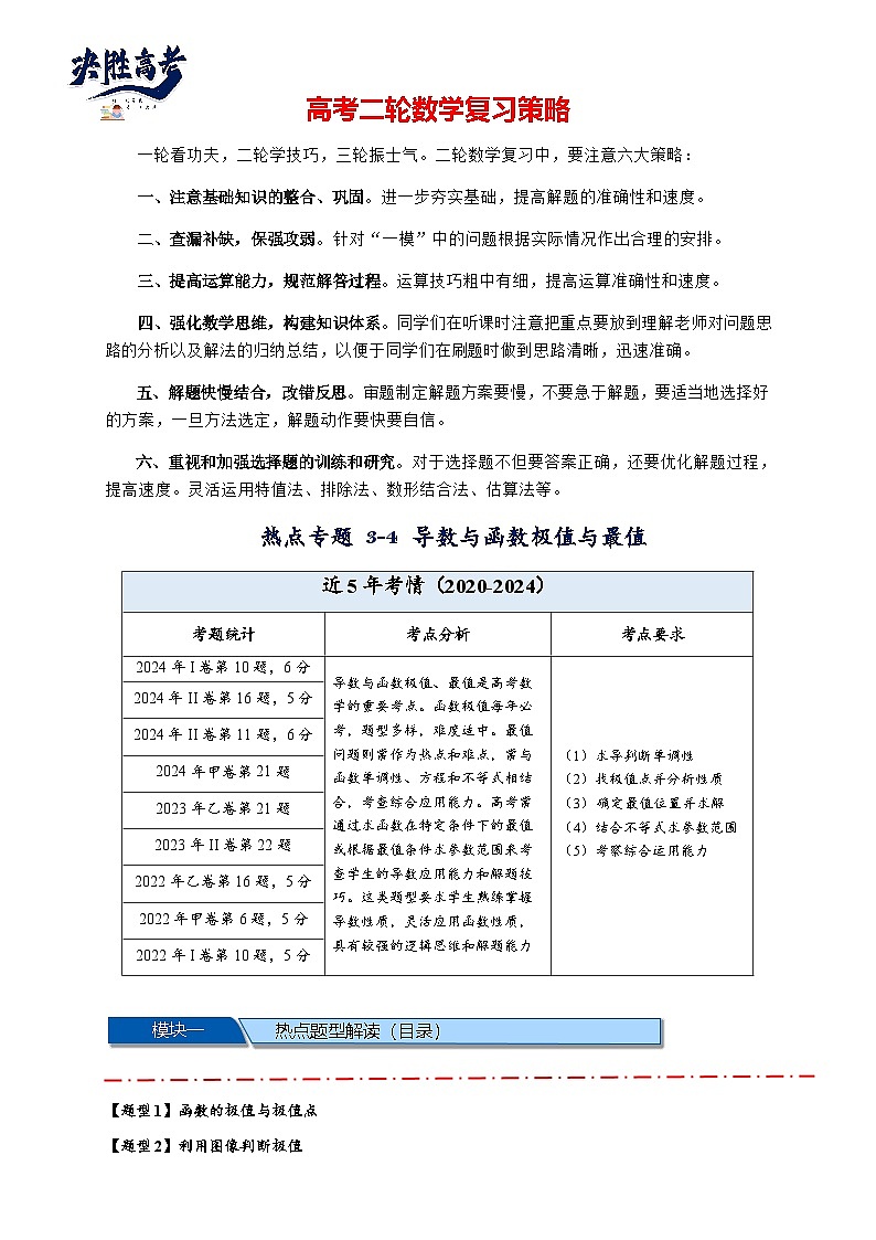热点专题 3.4 导数与函数极值与最值【8类题型】（原卷版）第1页