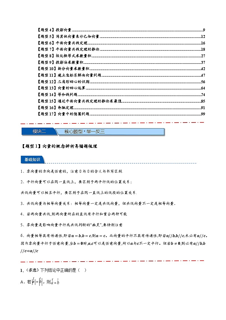 热点专题 6.1  平面向量重难点题型【17类题型汇总】（讲与练）-2025年高考数学二轮热点题型专题突破（新高考专用）02