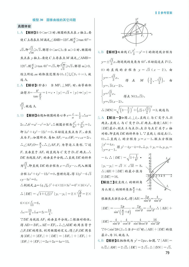 高考数学选择填空题经典模型突破专项训练_第五章 模型30 圆锥曲线的其他问题答案第1页