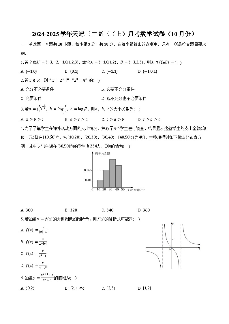 2024-2025学年天津三中高三（上）月考数学试卷（10月份）（含答案）第1页