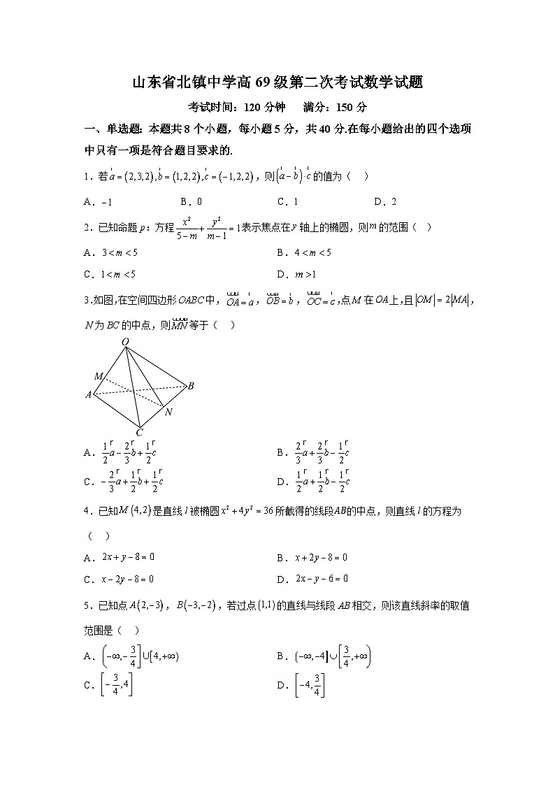 山东省北镇中学2024-2025学年高二上学期第二次考试(9月月考) 数学试题（含解析）第1页