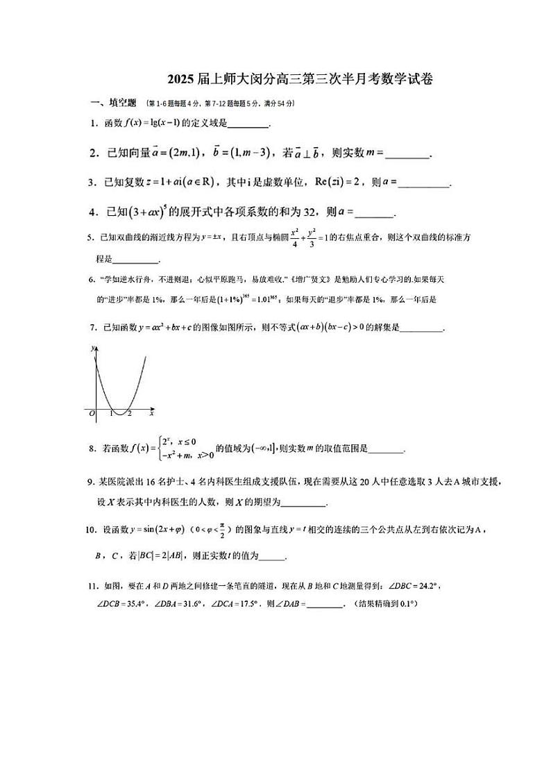 上海市上海师范大学附属中学闵行分校2024-2025学年高三上学期第三次半月考数学试题01