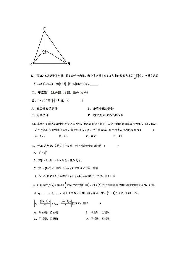 上海市上海师范大学附属中学闵行分校2024-2025学年高三上学期第三次半月考数学试题02