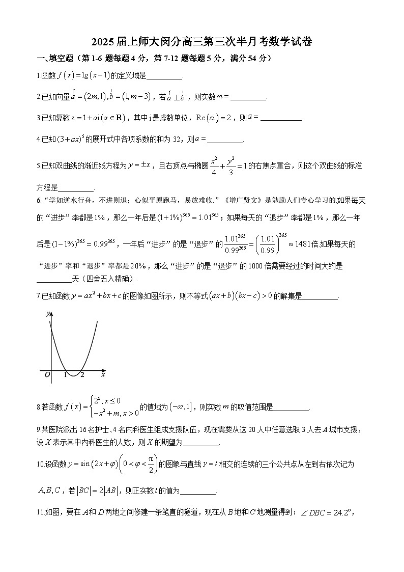 上海市上海师范大学附属中学闵行分校2024-2025学年高三上学期第三次半月考数学试题第1页