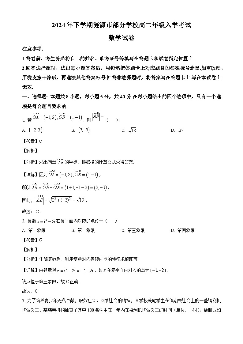 湖南省娄底市涟源市部分学校2024-2025学年高二上学期开学考试数学试题（解析）第1页