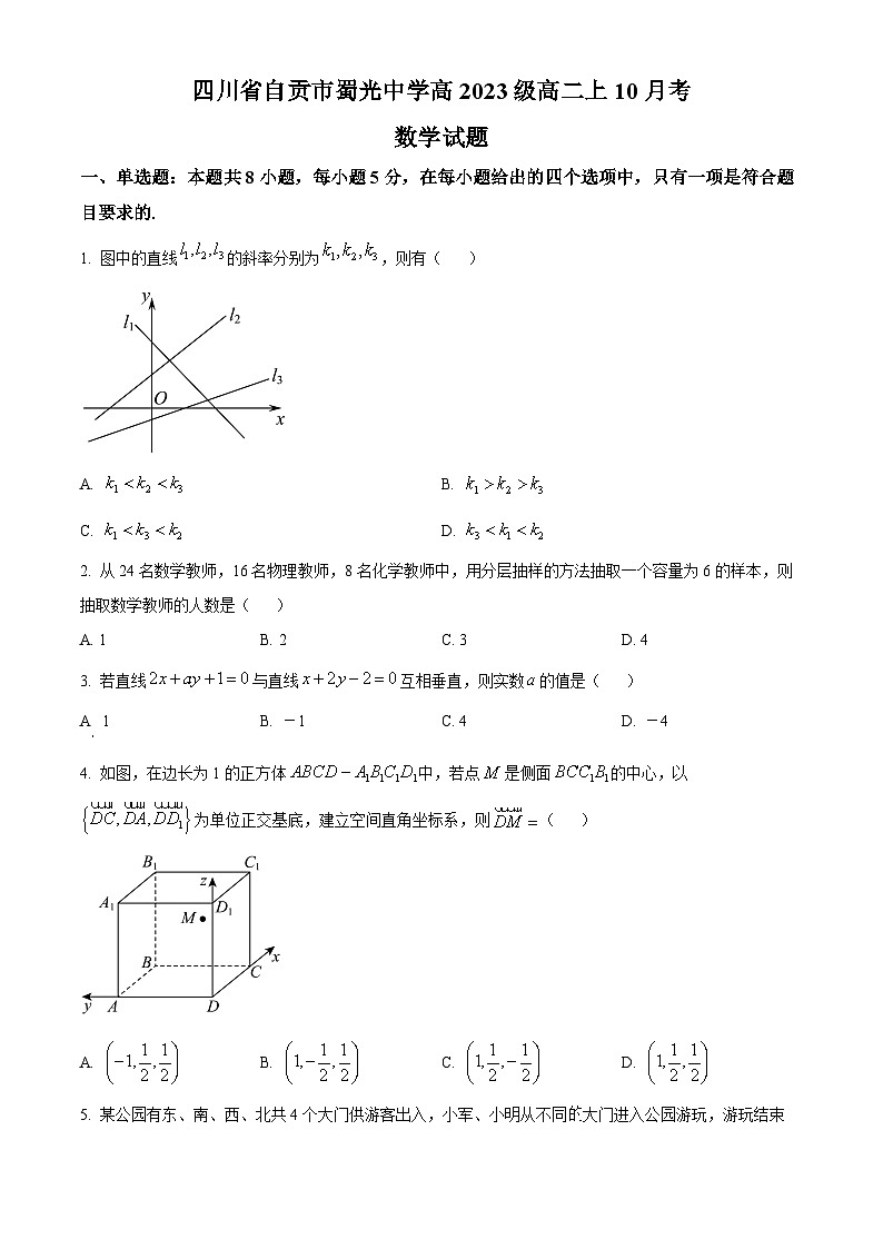 四川省自贡市蜀光中学2024-2025学年高二上学期10月月考数学试题 Word版无答案第1页