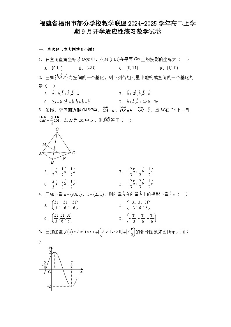 福建省福州市部分学校教学联盟2024−2025学年高二上学期9月开学适应性练习 数学试卷（含解析）第1页