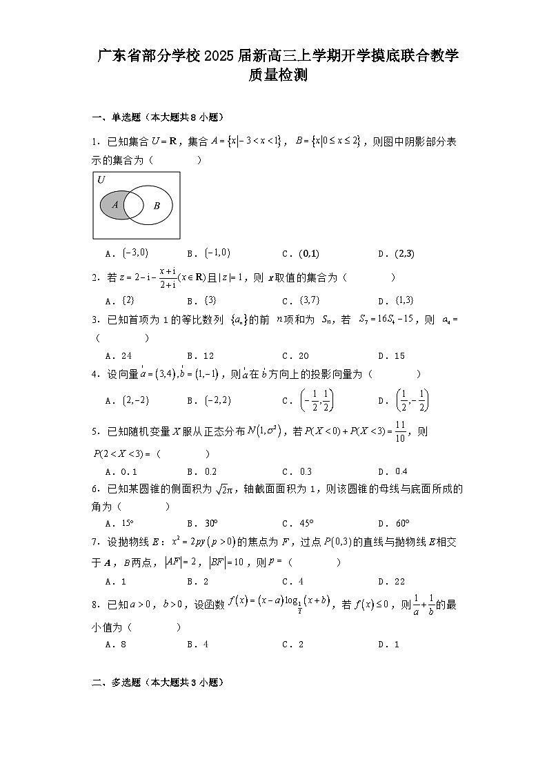 广东省部分学校2025届新高三上学期开学摸底联合教学质量检测 数学试题（含解析）第1页