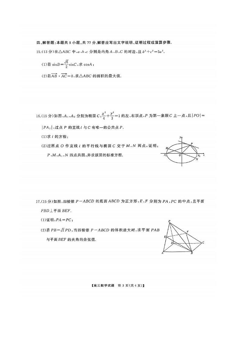 数学丨天壹名校联盟湖南省2025届高三10月一轮复习大联考（二）数学试卷及答案第3页