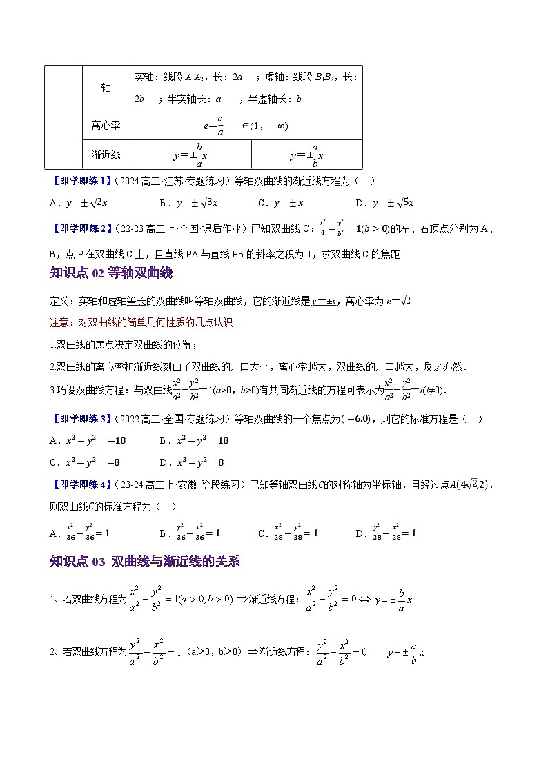 2.6.2双曲线的几何性质（3知识点+8题型+巩固训练）（原卷版）-2024-2025学年高二数学同步学与练（人教B版2019选择性必修第一册）第2页