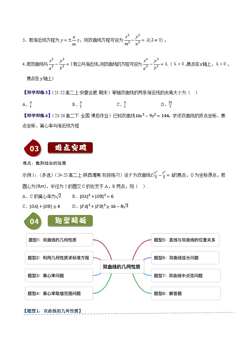 2.6.2双曲线的几何性质（3知识点+8题型+巩固训练）（原卷版）-2024-2025学年高二数学同步学与练（人教B版2019选择性必修第一册）第3页