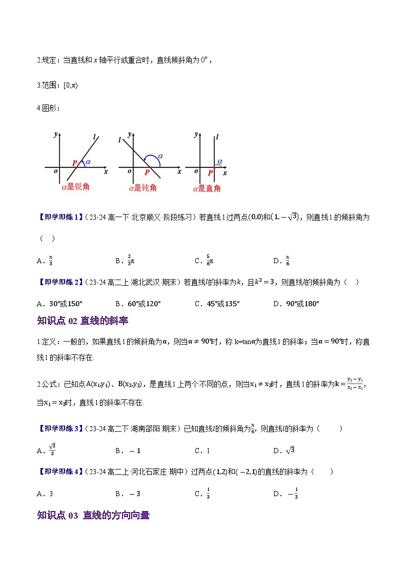 2.2.1直线的倾斜角与斜率（4知识点+7题型+巩固训练）（原卷版）-2024-2025学年高二数学同步学与练（人教B版2019选择性必修第一册）第2页