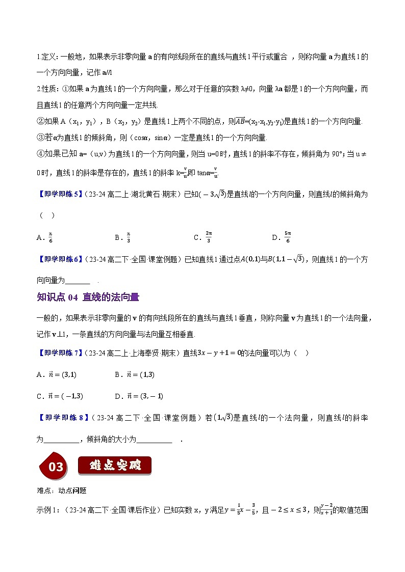 2.2.1直线的倾斜角与斜率（4知识点+7题型+巩固训练）（原卷版）-2024-2025学年高二数学同步学与练（人教B版2019选择性必修第一册）第3页