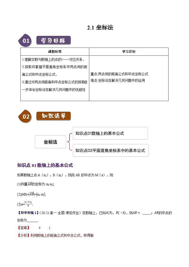 2.1坐标法（2知识点+2题型+巩固训练）（解析版）-2024-2025学年高二数学同步学与练（人教B版2019选择性必修第一册）第1页