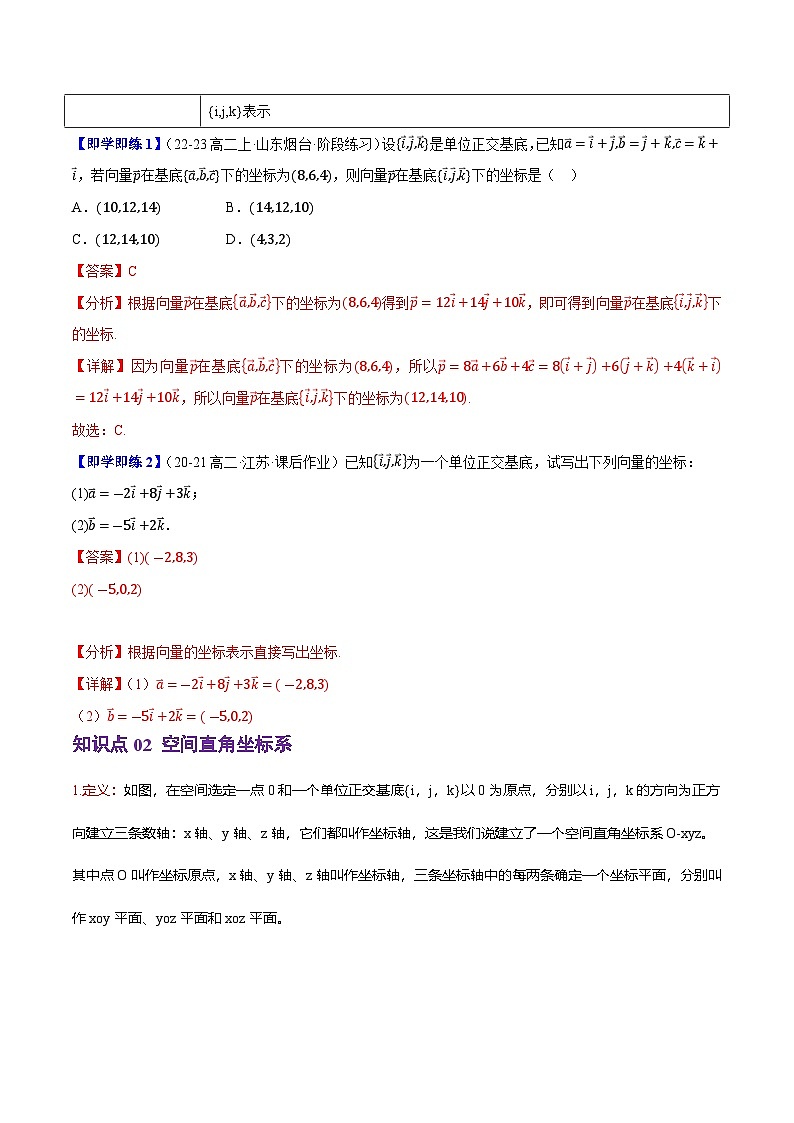 1.1.3空间向量的坐标与空间直角坐标系（4知识点+7题型+巩固训练）（解析版）-2024-2025学年高二数学同步学与练（人教B版2019选择性必修第一册）第2页