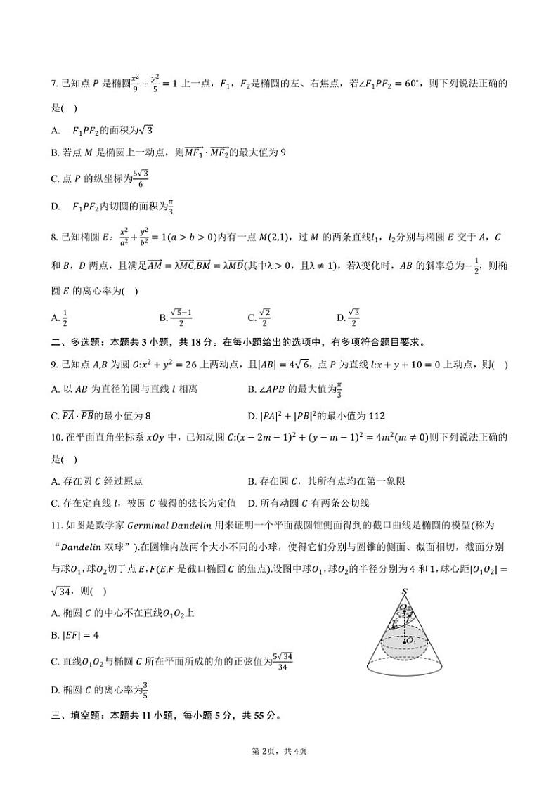 2024～2025学年江苏省南京外国语学校高二上学期10月学情调研测试数学试题（含答案）02